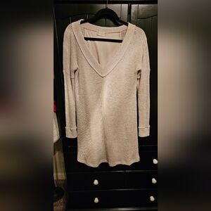 V-Neck Beige Sweater Dress